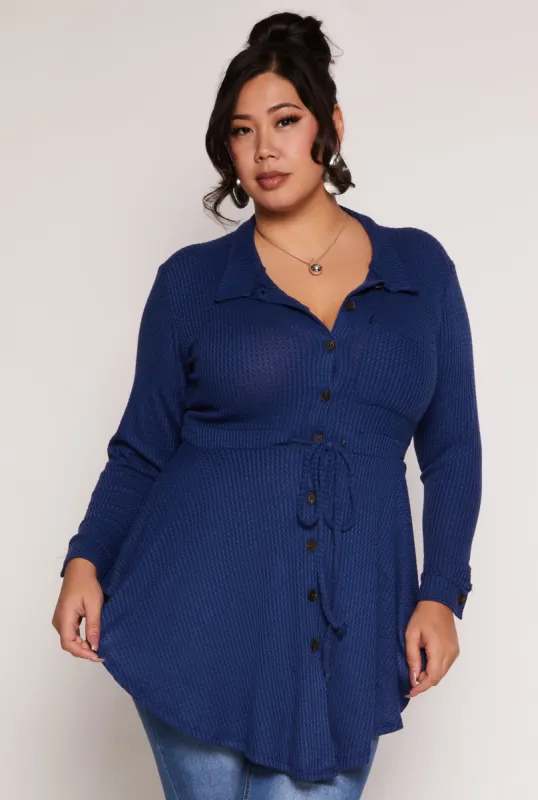 Plus Size Button Front Peplum Top sold by Rainbow