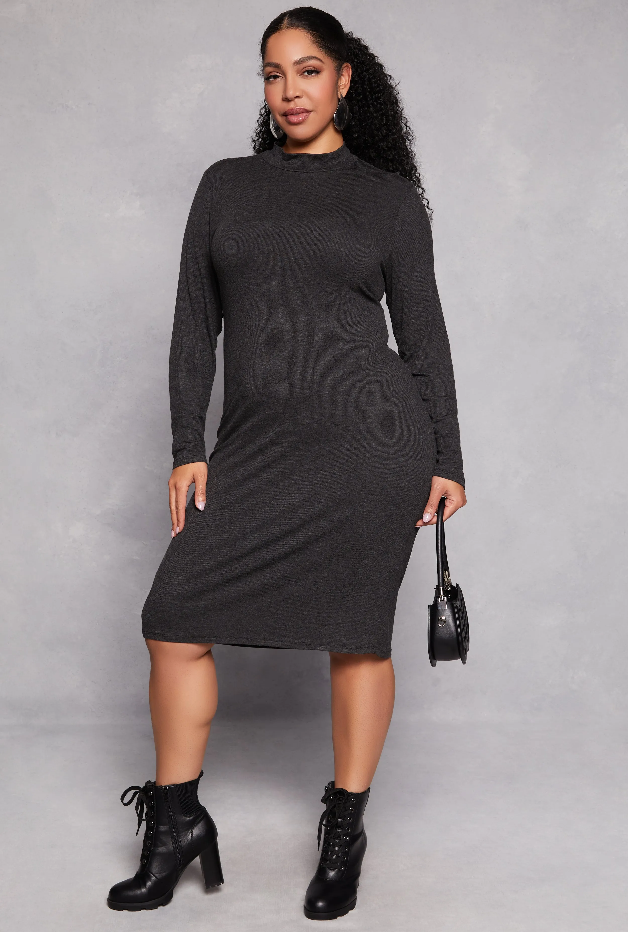 Plus Size Mock Neck Long Sleeve Dress sold by Rainbow product image thumbnail 2