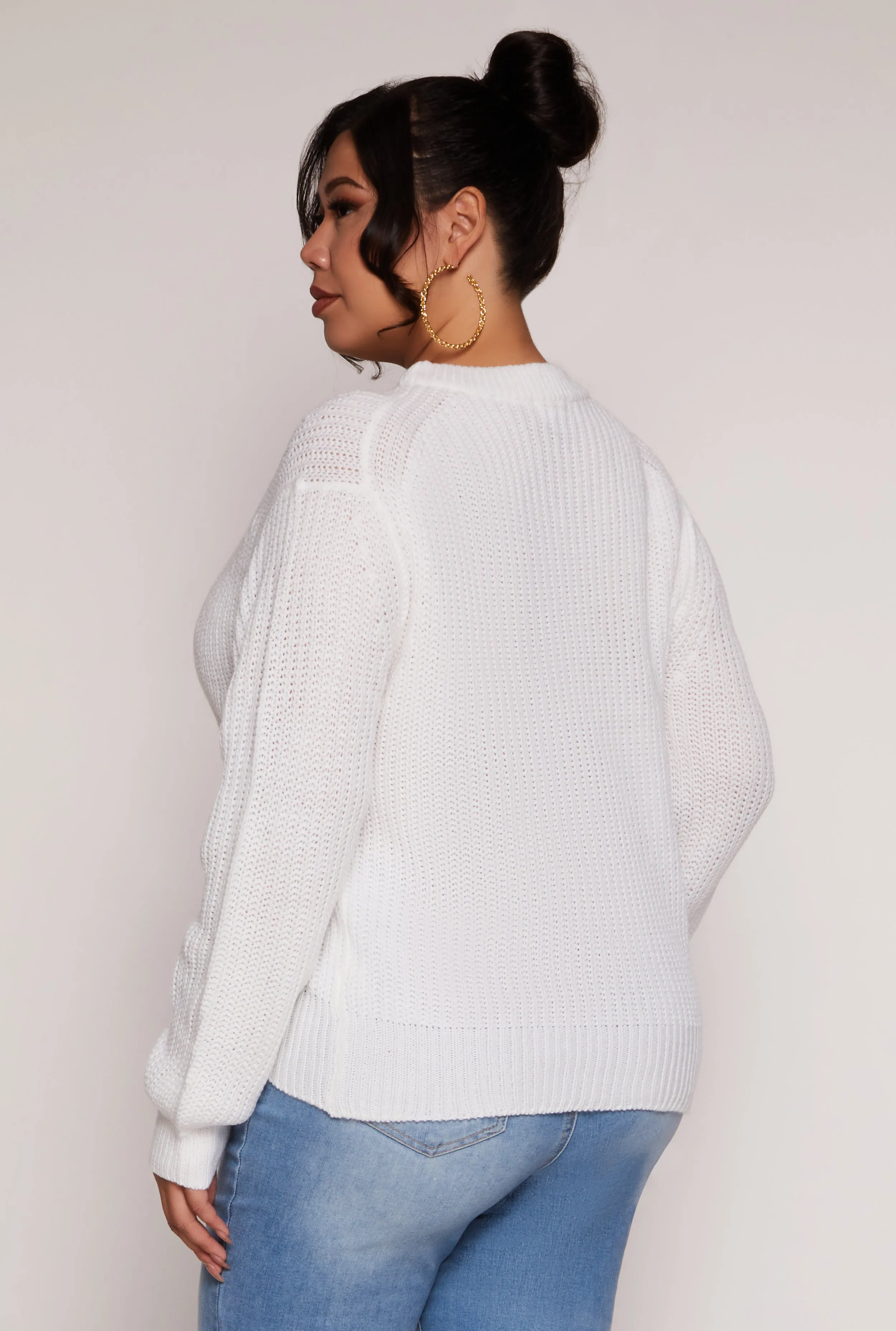 Plus Size Pointelle Knit Crew Neck Sweater sold by Rainbow product image thumbnail 3