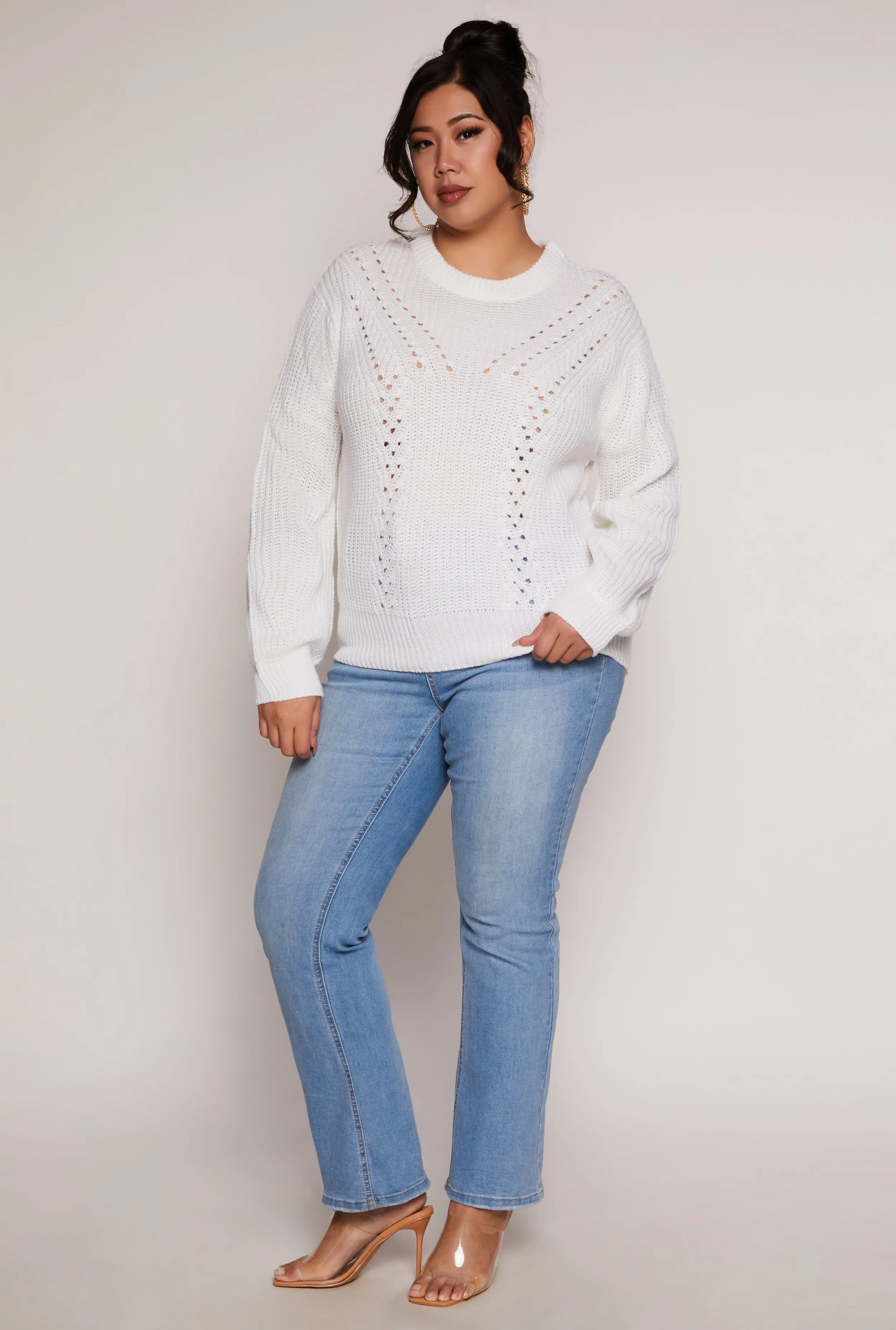 Plus Size Pointelle Knit Crew Neck Sweater sold by Rainbow product image thumbnail 2
