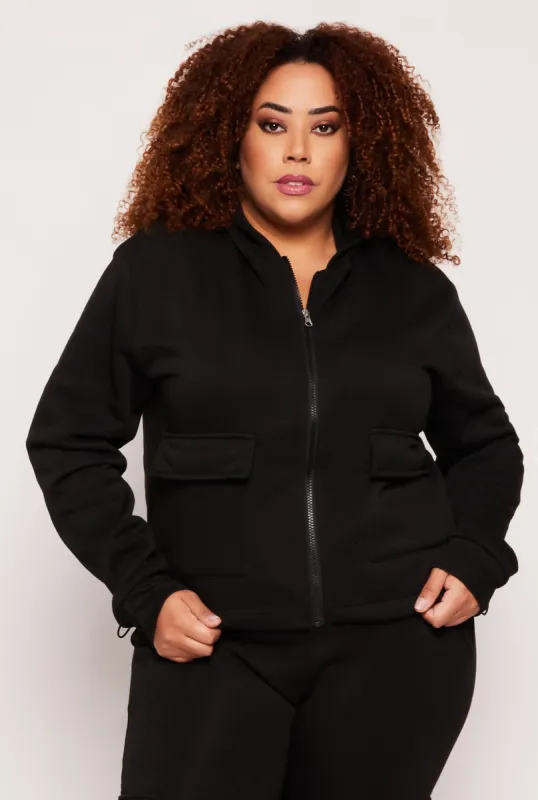 Plus Size Fleece Cargo Pocket Zip Hoodie sold by Rainbow