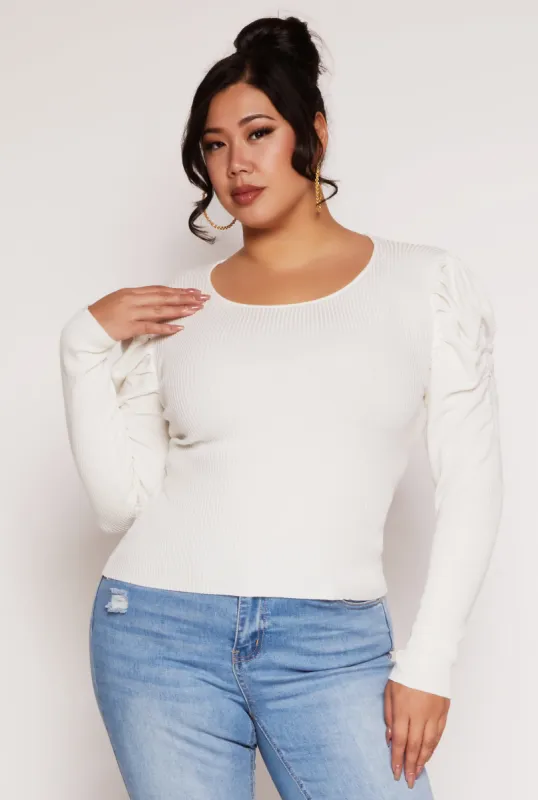 Plus Size Ruched Puff Sleeve Sweater sold by Rainbow