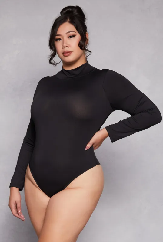 Plus Size Mock Neck Long Sleeve Bodysuit sold by Rainbow