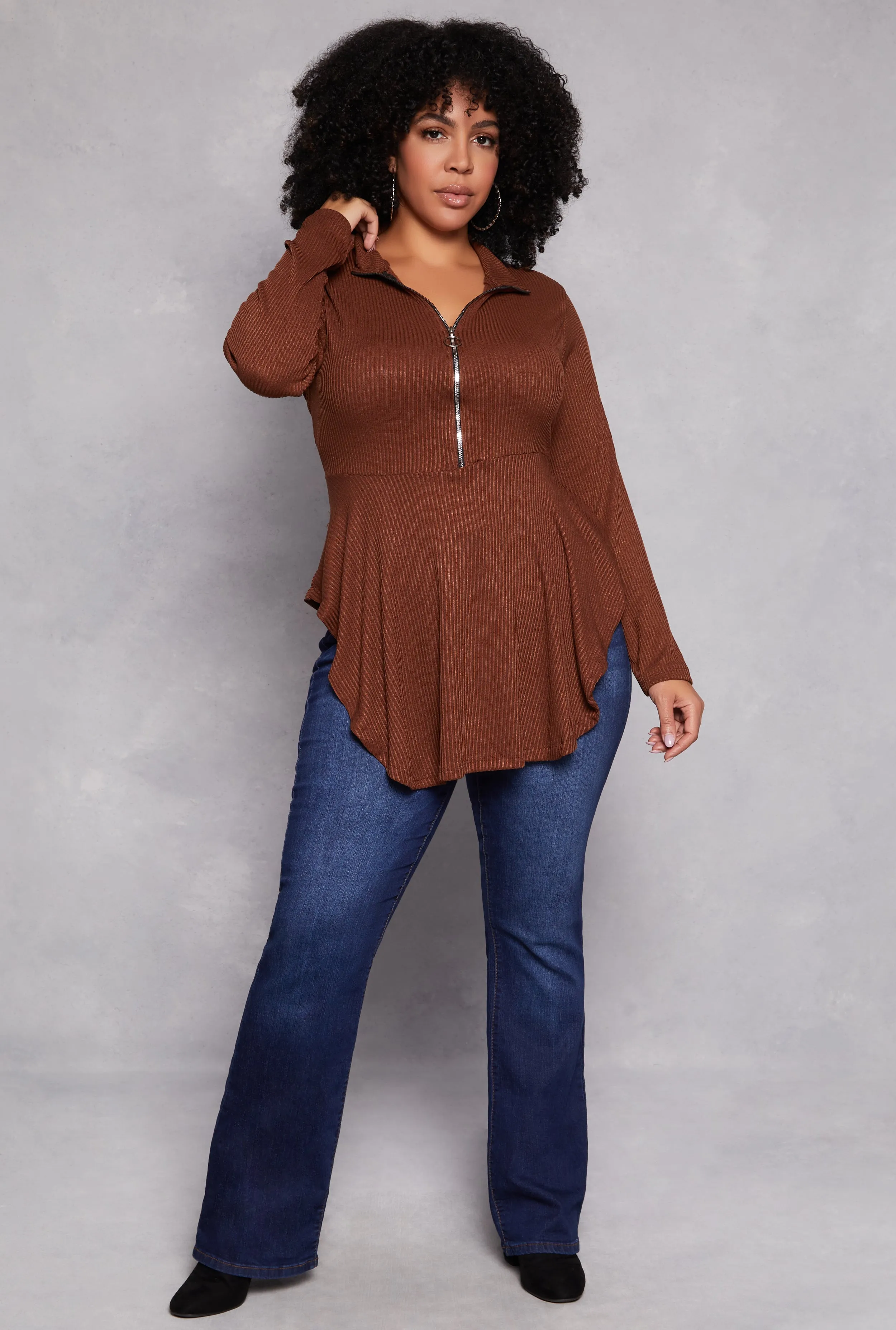Plus Size Half Zip Peplum Top sold by Rainbow product image thumbnail 2