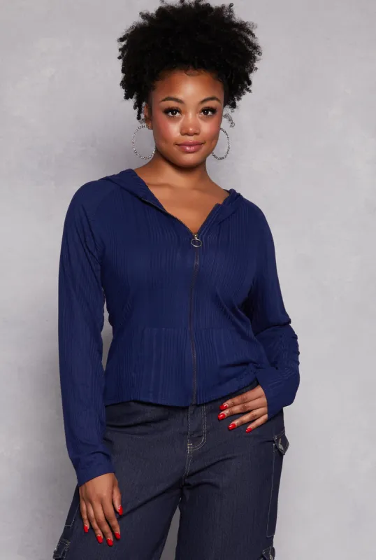 Plus Size Zipper Front Hooded Top sold by Rainbow