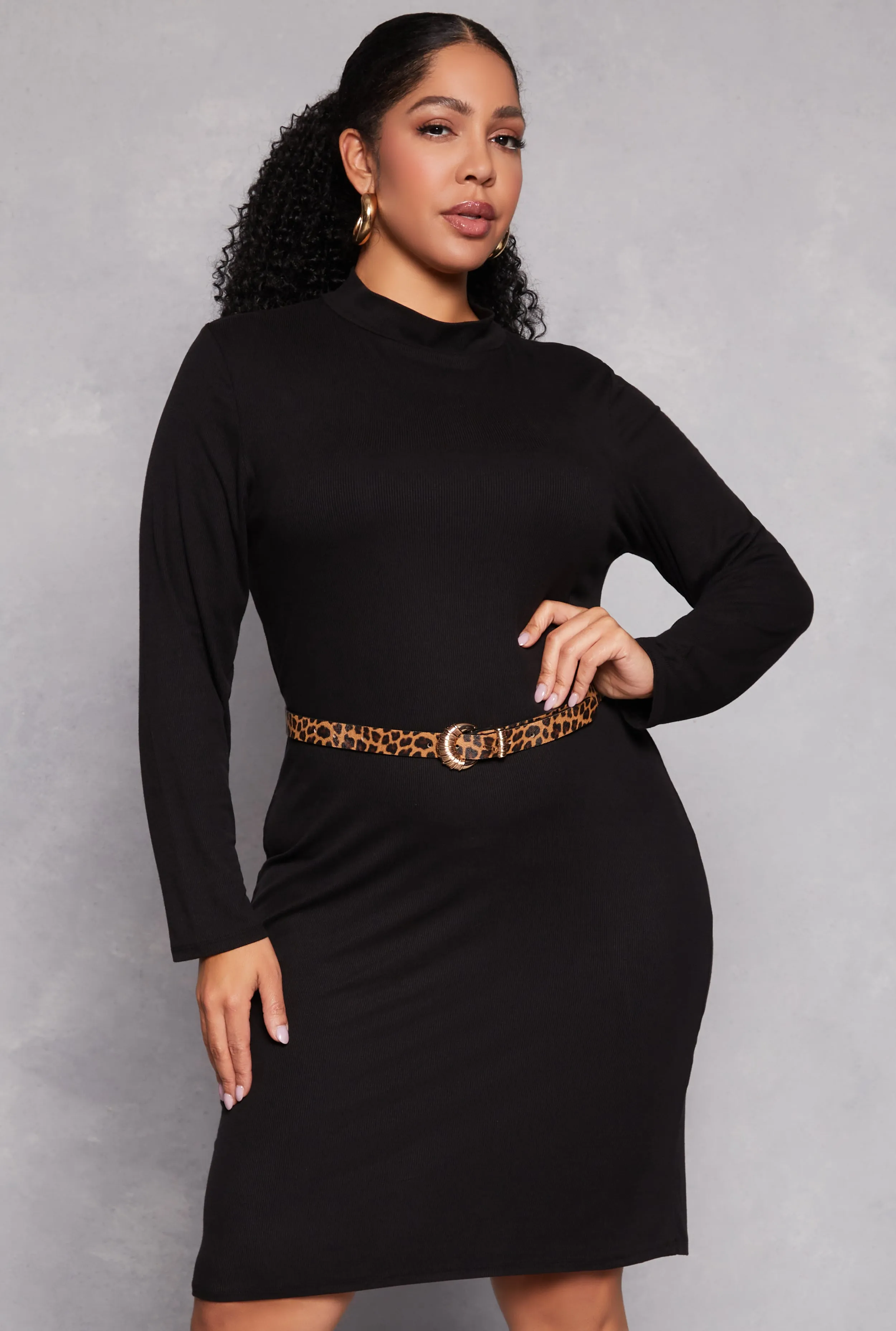 Plus Size Mock Neck Long Sleeve Dress sold by Rainbow