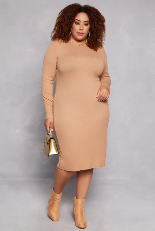 Plus Size Mock Neck Long Sleeve Dress sold by Rainbow
