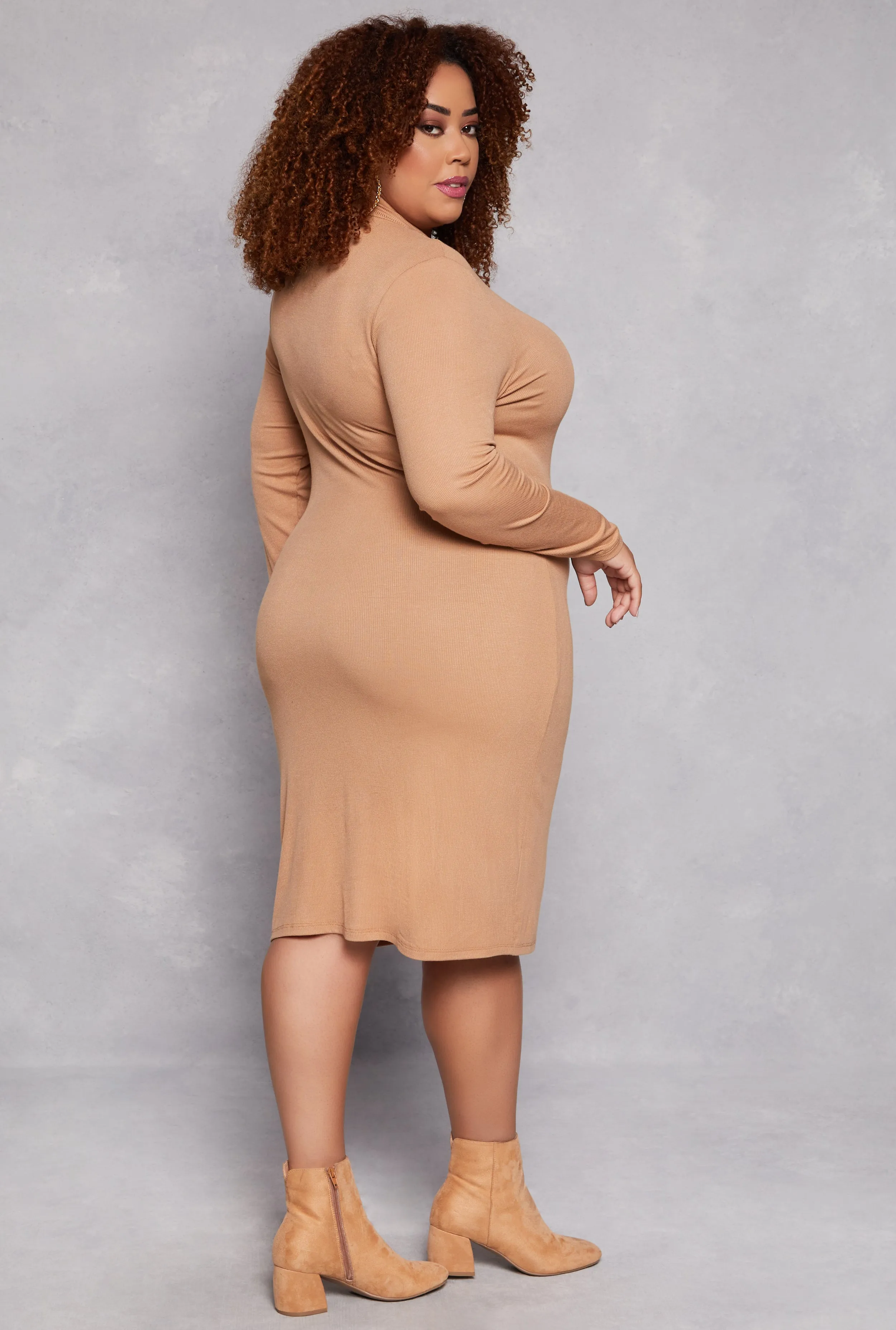 Plus Size Mock Neck Long Sleeve Dress sold by Rainbow product image thumbnail 3