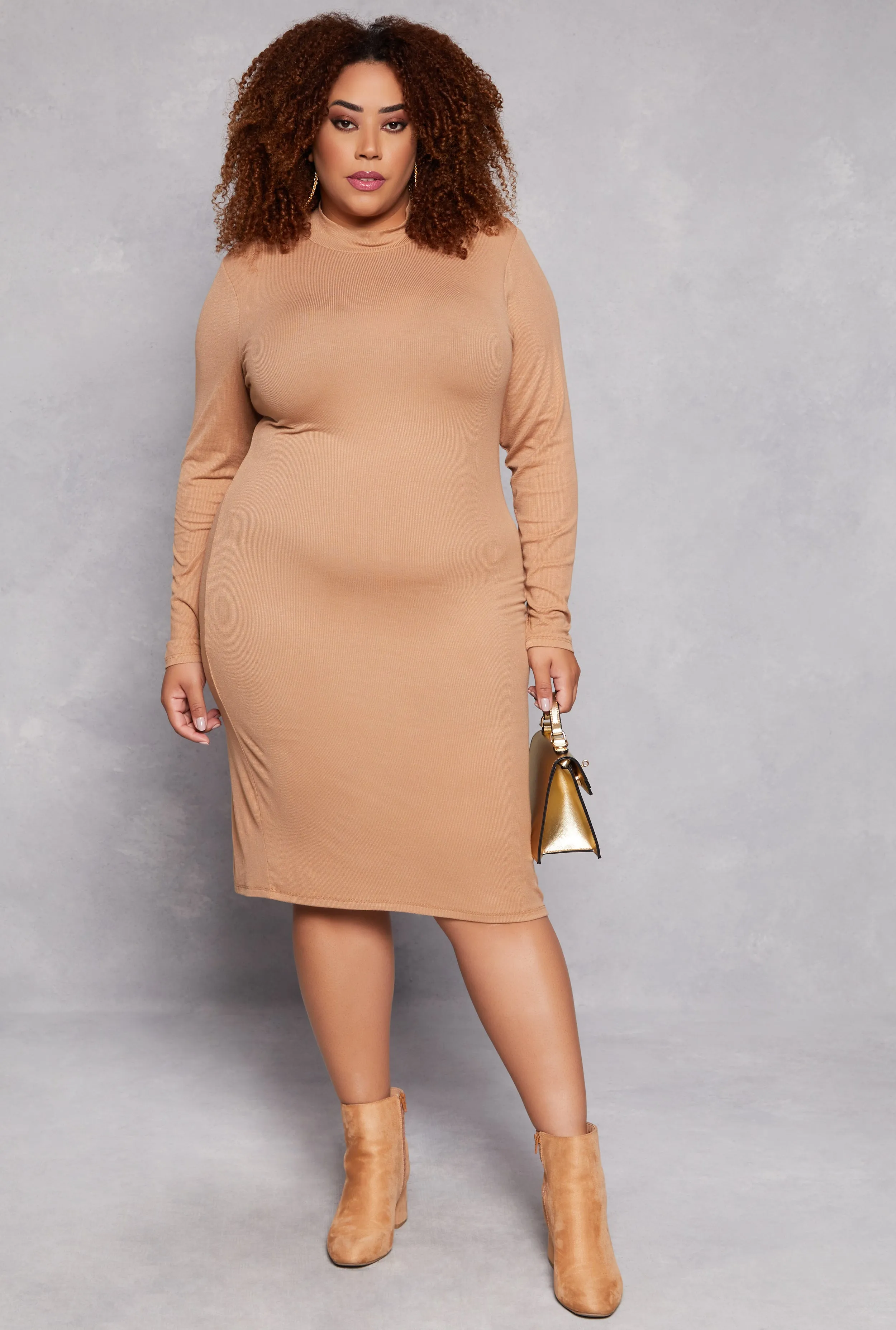 Plus Size Mock Neck Long Sleeve Dress sold by Rainbow product image thumbnail 2