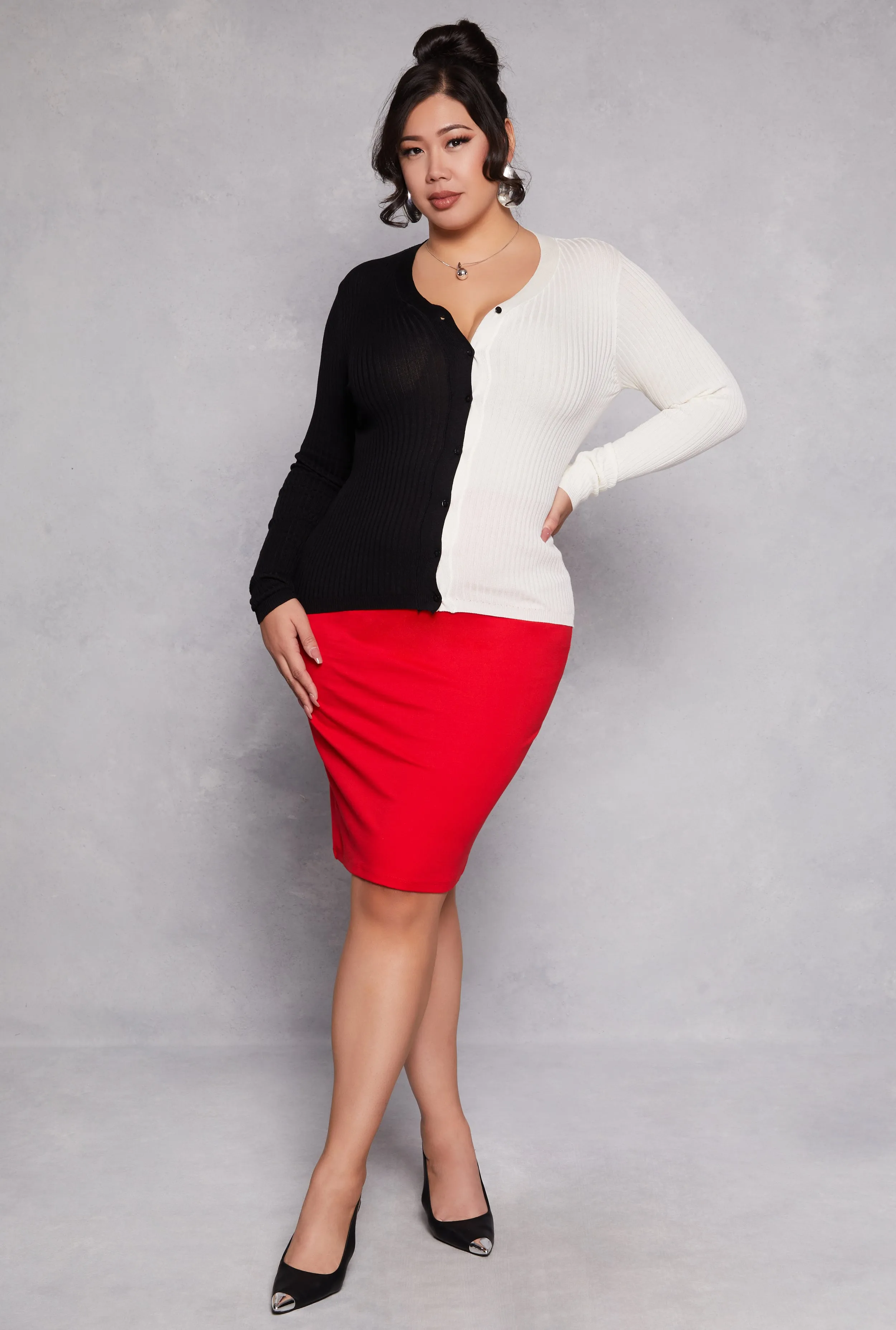 Plus Size Color Block Button Front Cardigan sold by Rainbow product image thumbnail 2