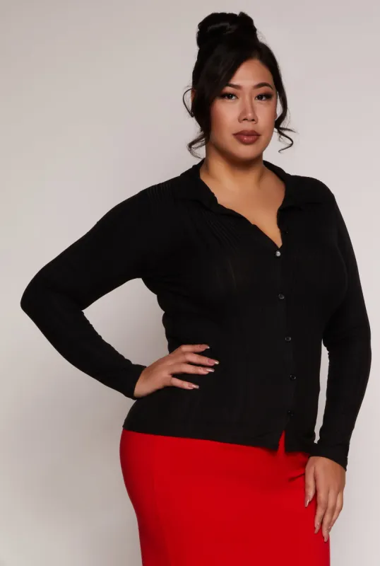 Plus Size Ribbed Knit Button Front Top sold by Rainbow