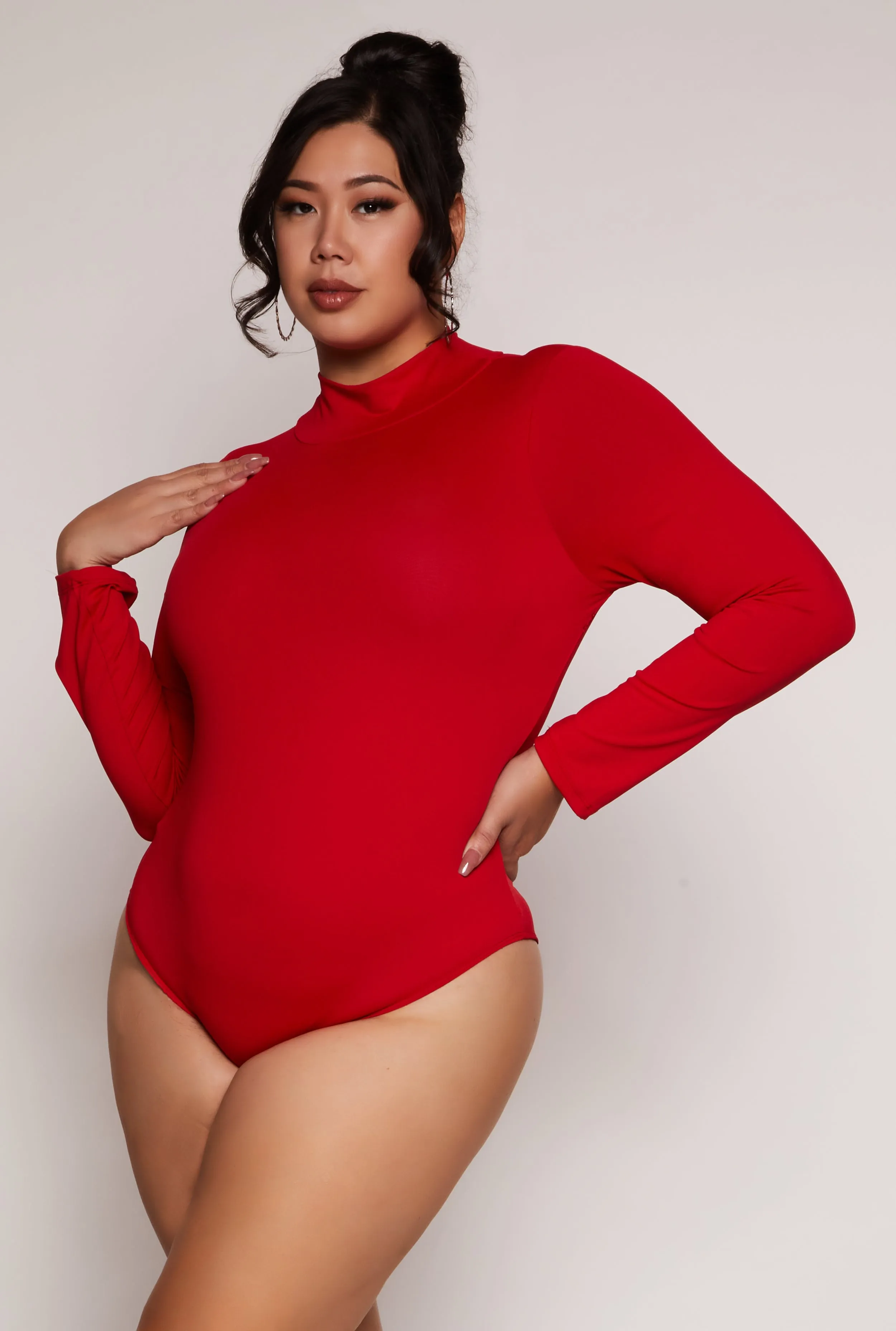Plus Size Mock Neck Long Sleeve Bodysuit sold by Rainbow