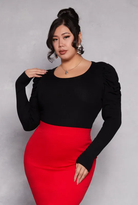 Plus Size Ruched Puff Sleeve Sweater sold by Rainbow
