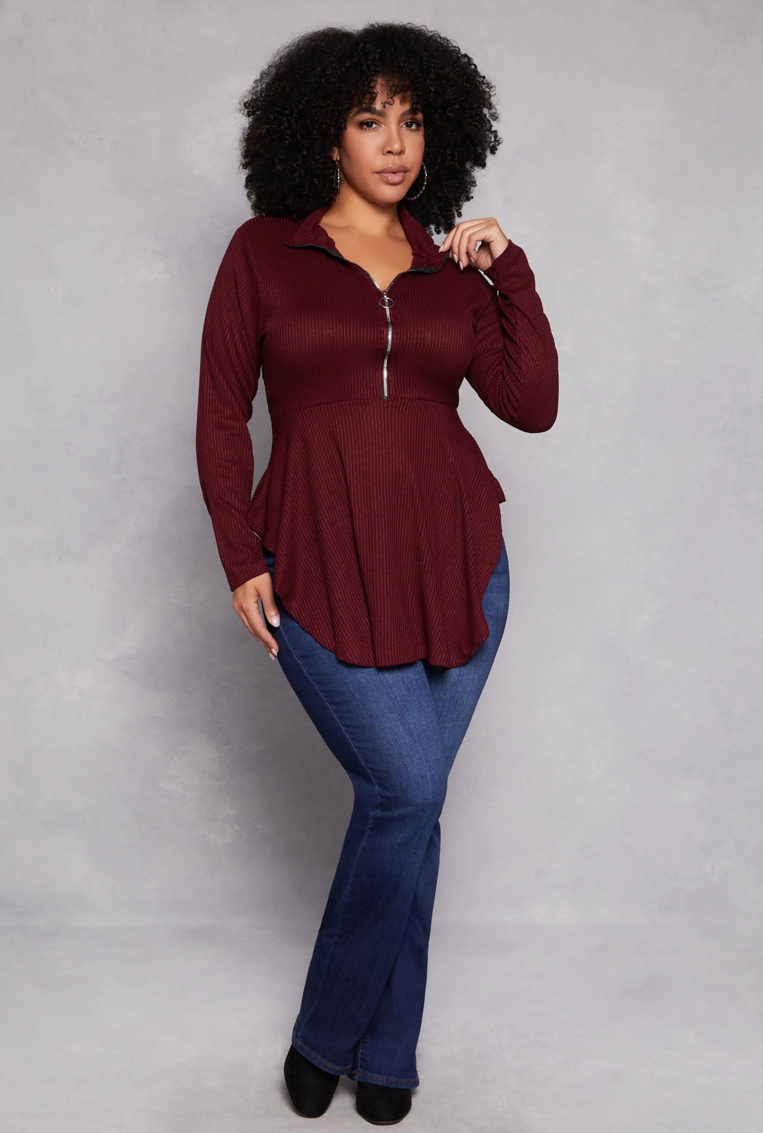 Plus Size Half Zip Peplum Top sold by Rainbow product image thumbnail 2