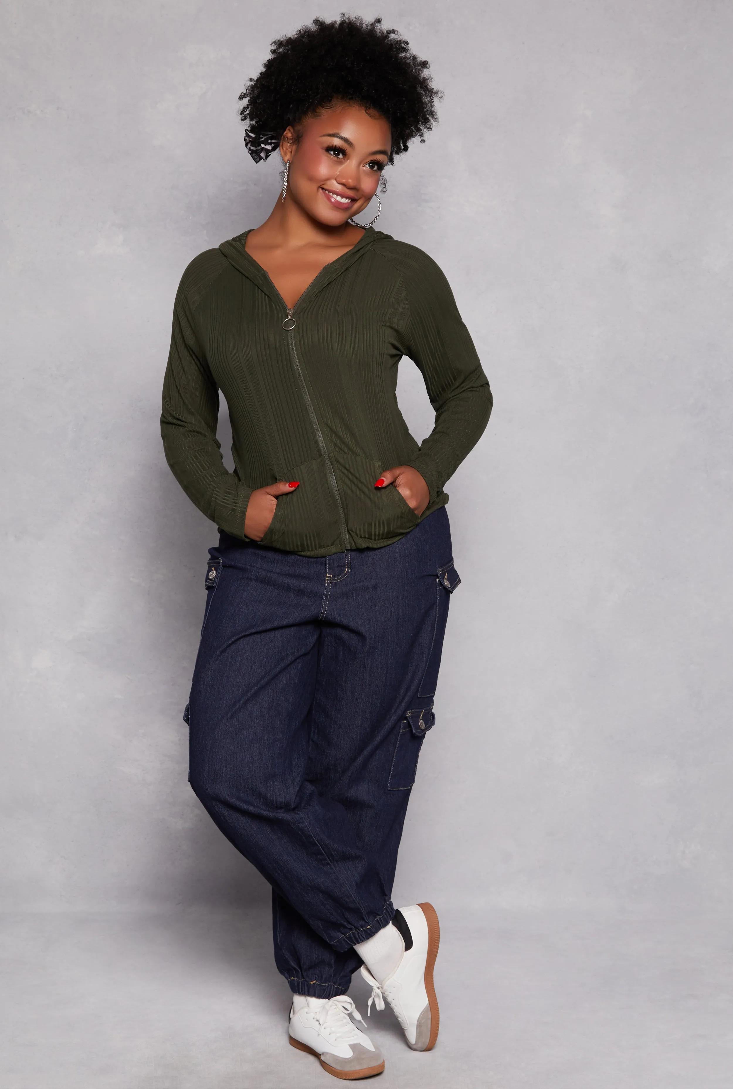 Plus Size Zipper Front Hooded Top sold by Rainbow product image thumbnail 2