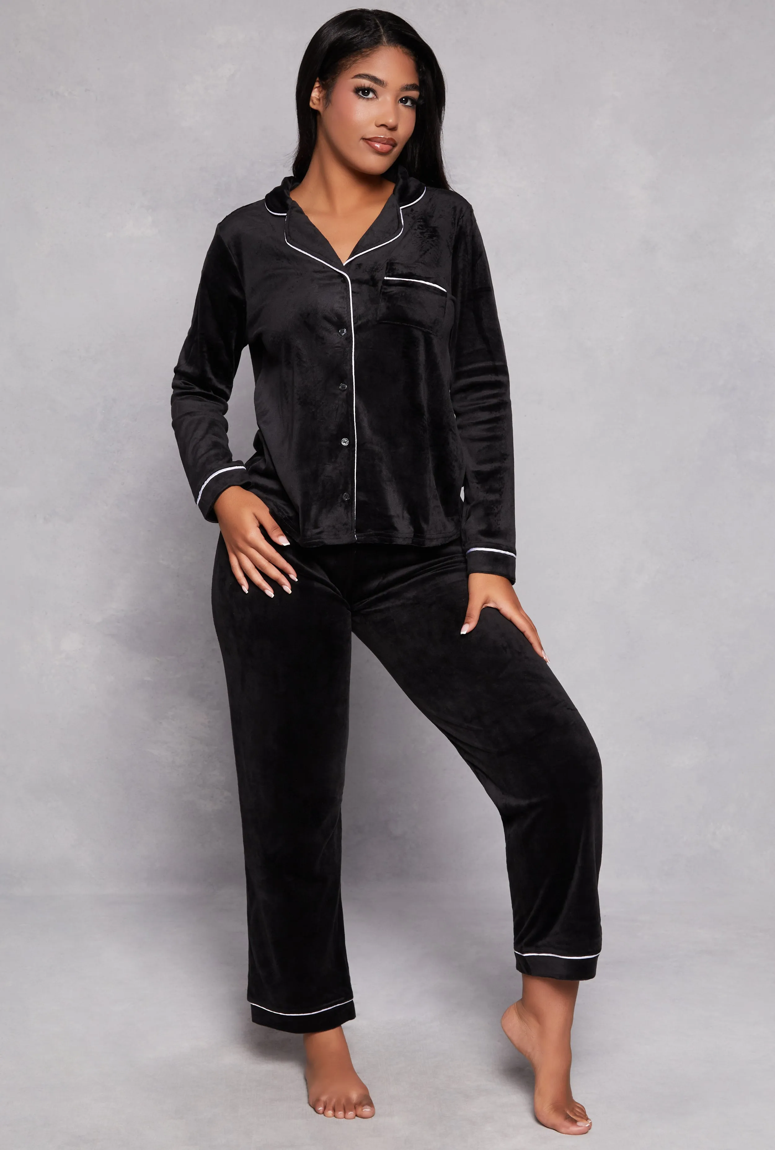 Velour Notch Collar Pajama Shirt and Pants sold by Rainbow