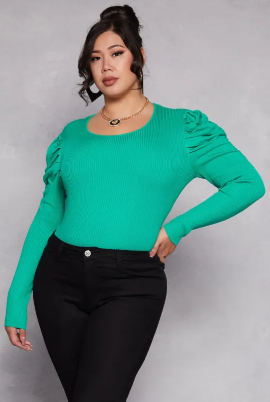 Plus Size Ruched Puff Sleeve Sweater sold by Rainbow