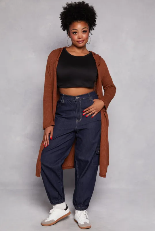 Plus Size Waffle Knit Hooded Duster sold by Rainbow