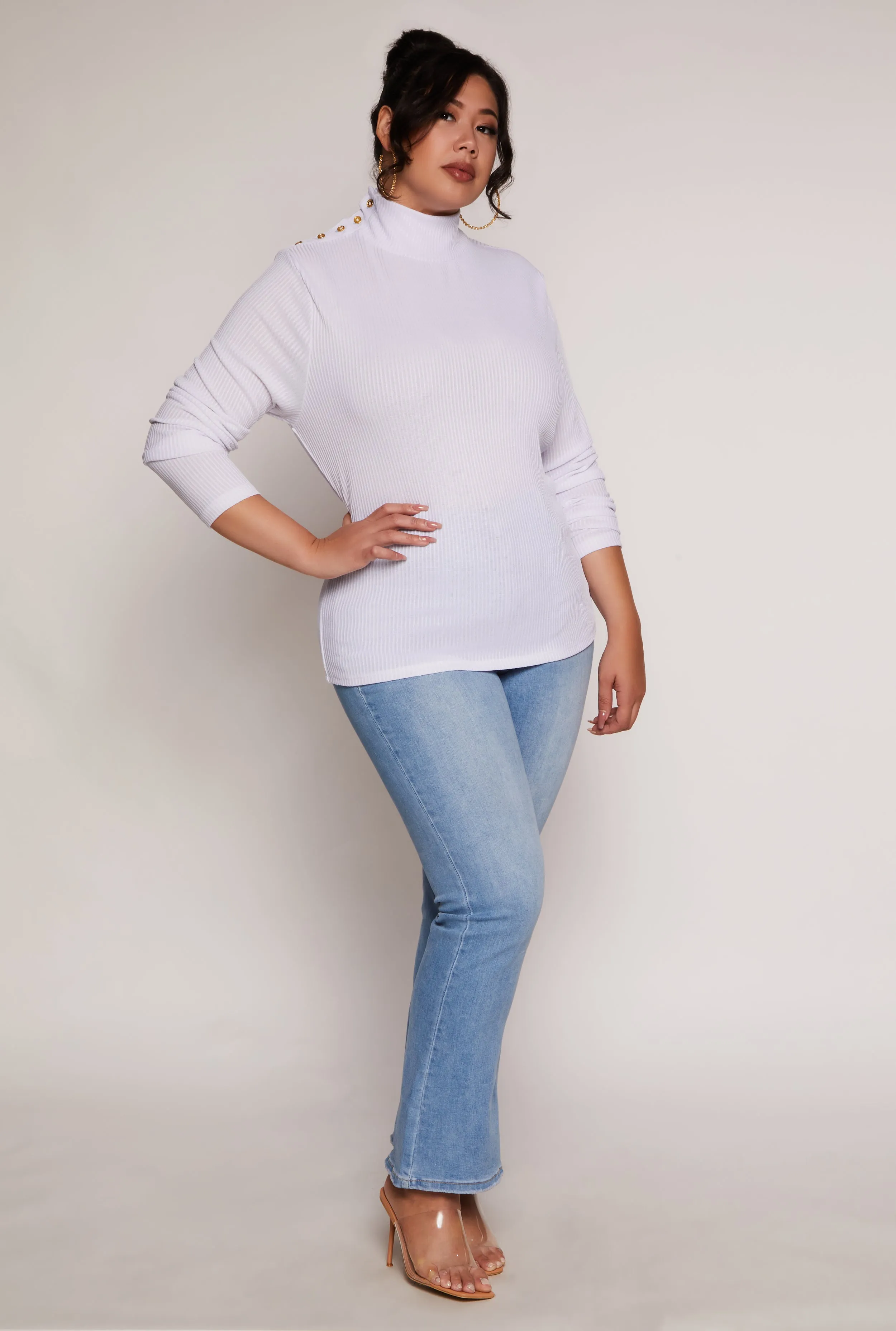 Plus Size Button Detail Mock Neck Top sold by Rainbow product image thumbnail 2