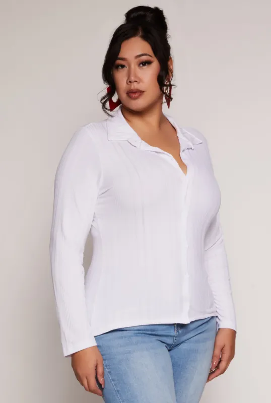 Plus Size Ribbed Knit Button Front Top sold by Rainbow