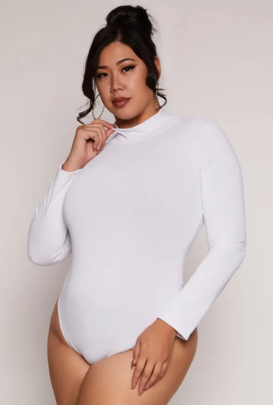 Plus Size Mock Neck Long Sleeve Bodysuit sold by Rainbow