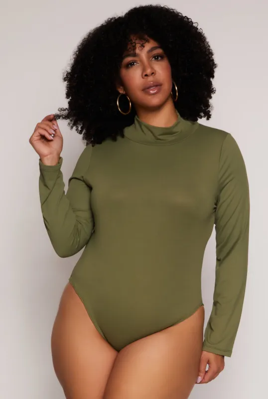 Plus Size Mock Neck Long Sleeve Bodysuit sold by Rainbow