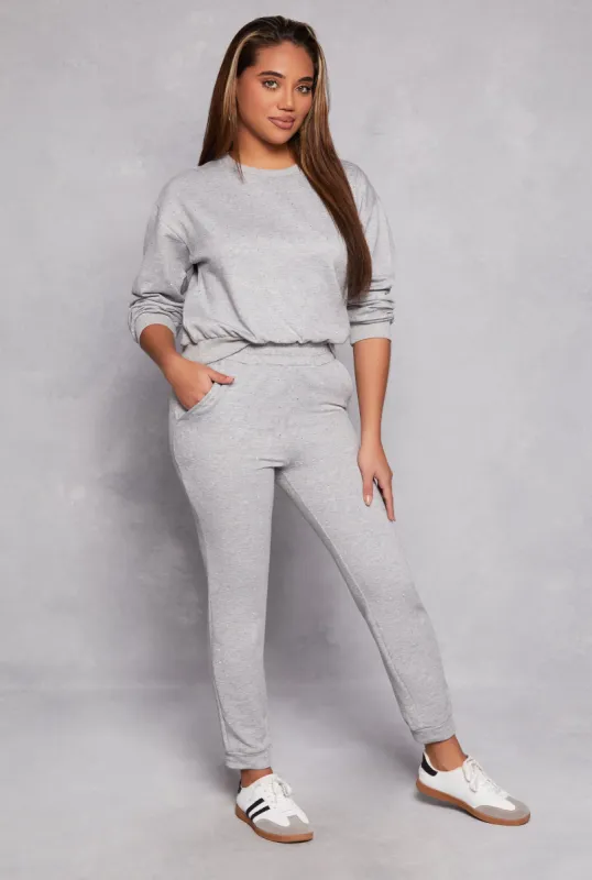 Iris Fleece Rhinestone Studded High Waisted Joggers sold by Rainbow