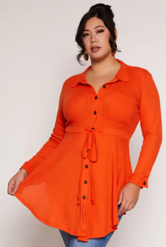 Plus Size Button Front Peplum Top sold by Rainbow