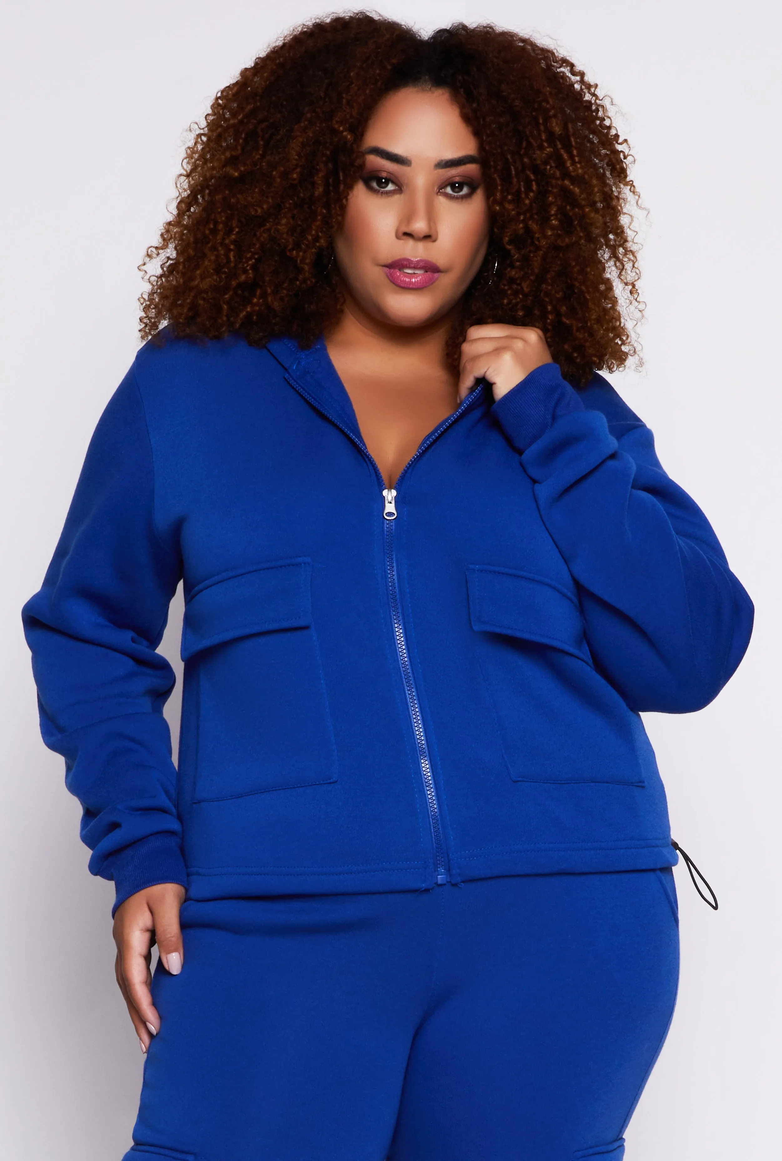 Plus Size Fleece Cargo Pocket Zip Hoodie sold by Rainbow