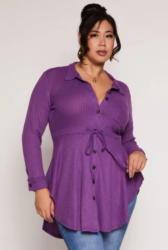 Plus Size Button Front Peplum Top sold by Rainbow