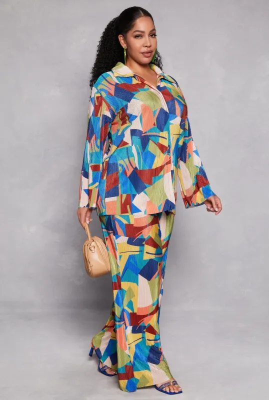 Plus Size Plisse Printed Wide Leg Pants sold by Rainbow