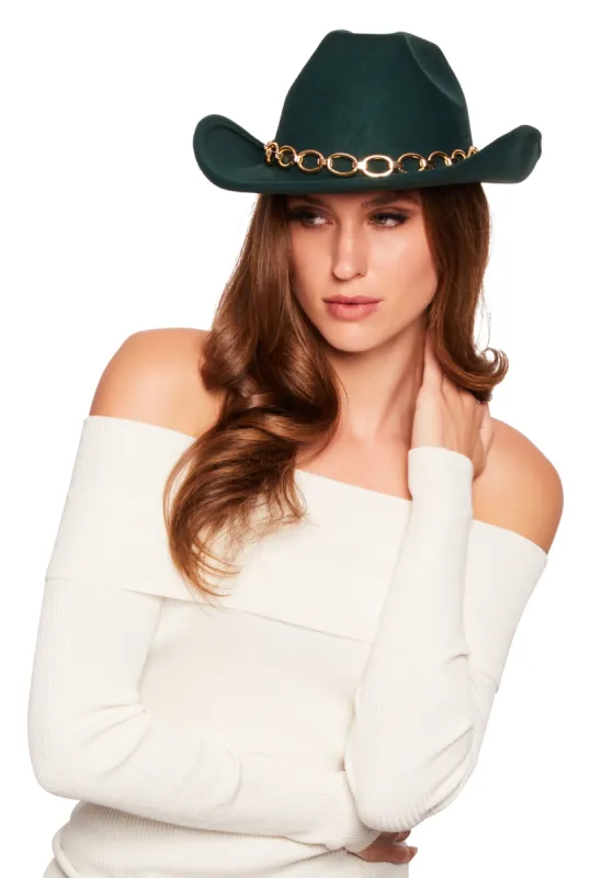 Metallic Chain Detail Cowboy Hat sold by Rainbow