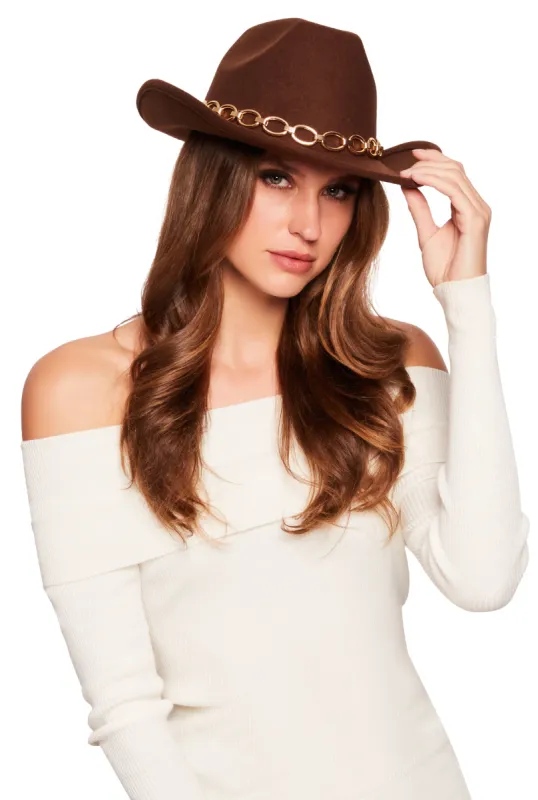 Metallic Chain Detail Cowboy Hat sold by Rainbow