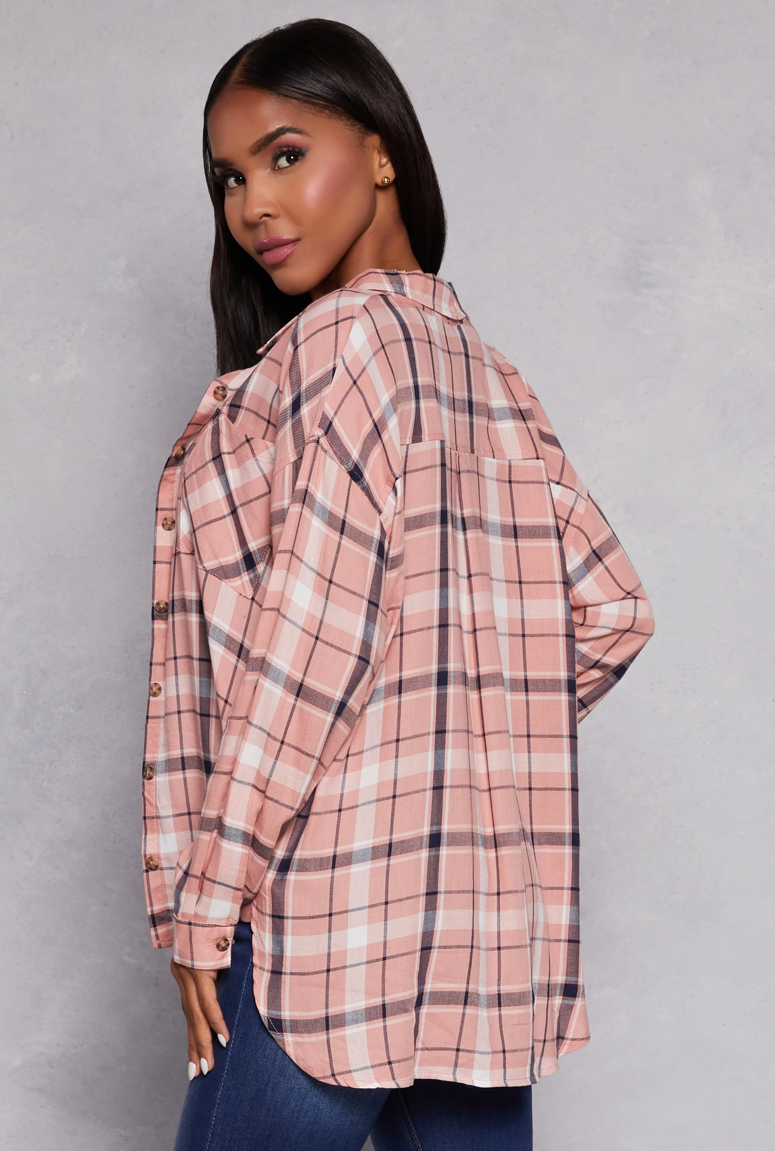 Plaid Tabbed Sleeve Button Front Shirt sold by Rainbow product image thumbnail 3