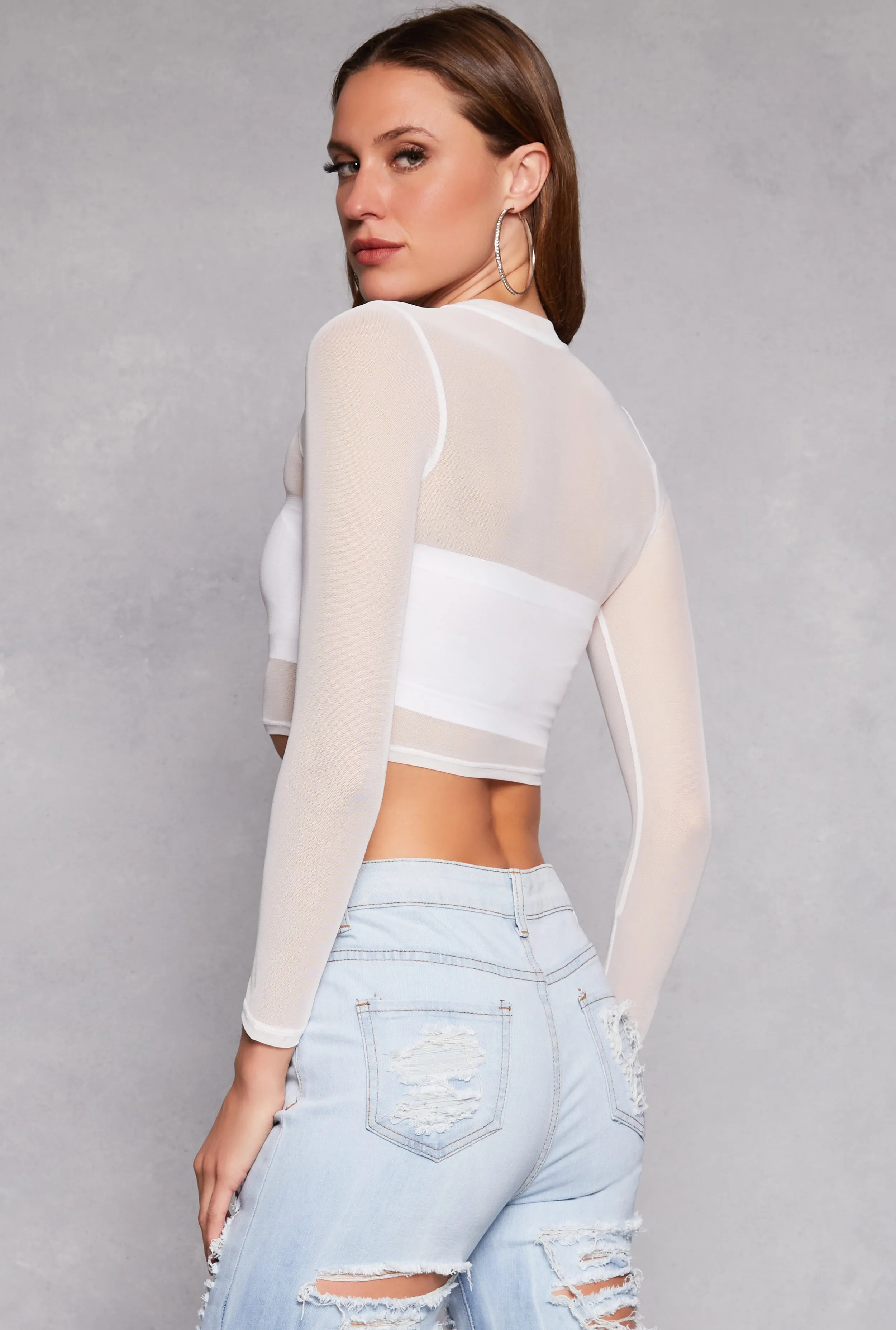 Mesh Long Sleeve Crop Top sold by Rainbow product image thumbnail 3