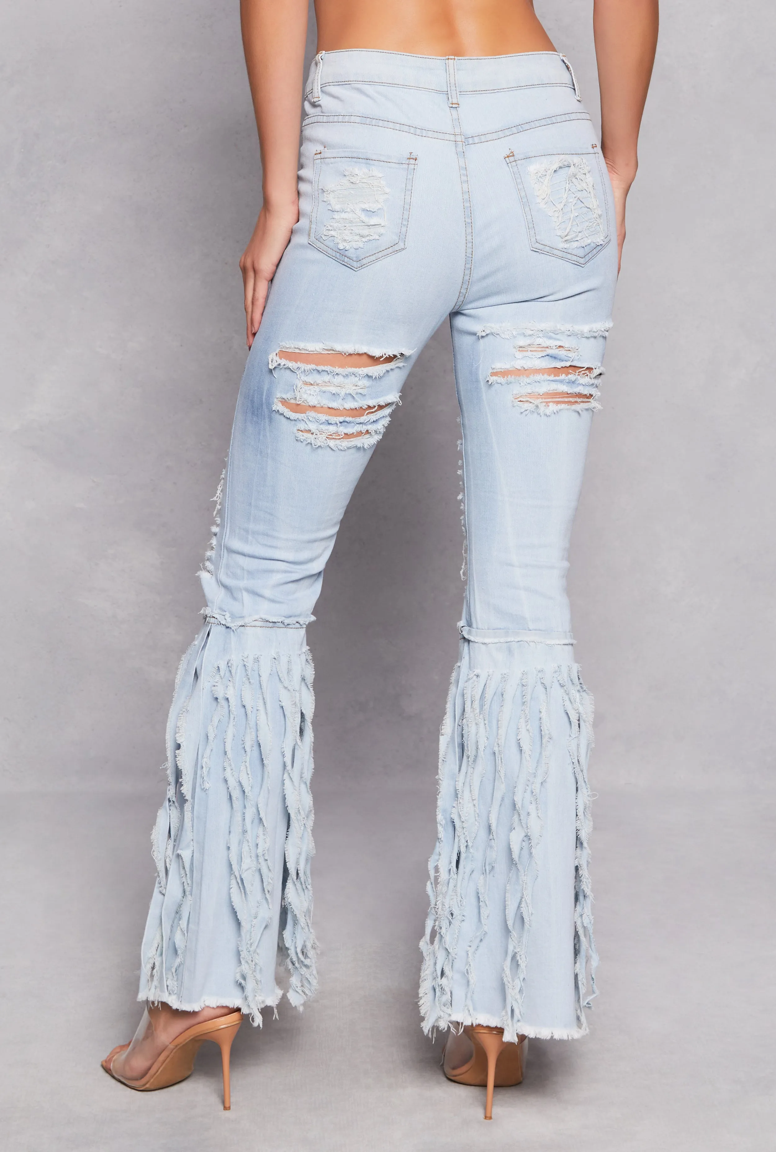 Distressed Frayed Fringe Flare Leg Jeans sold by Rainbow product image thumbnail 3