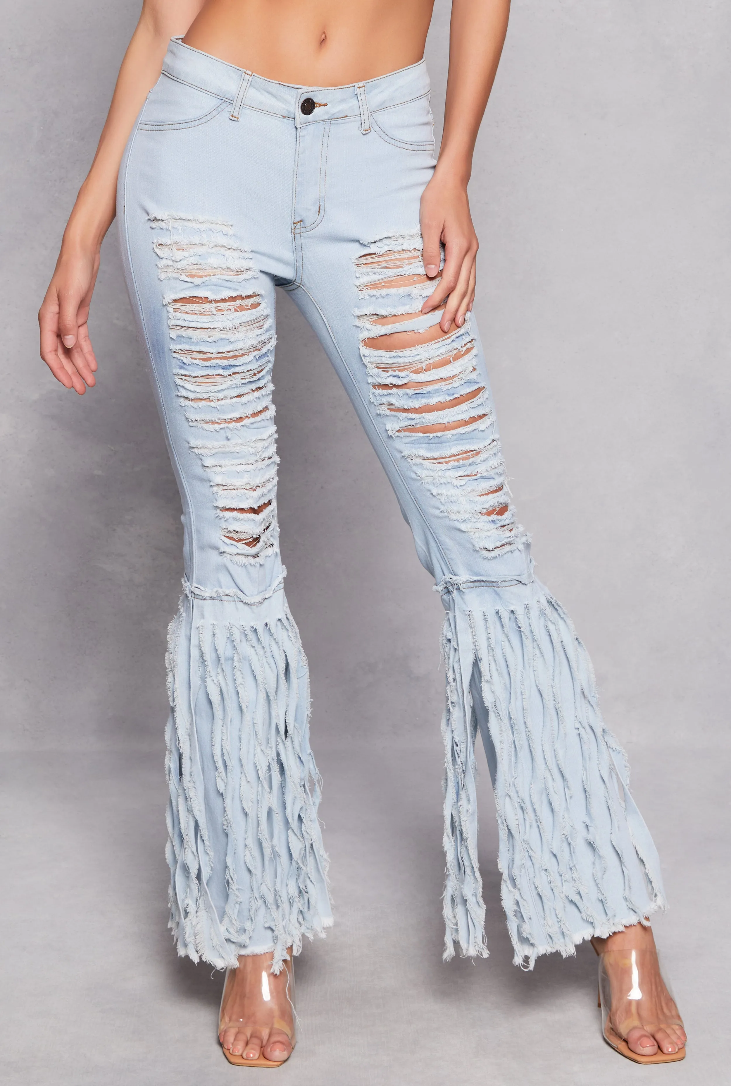 Distressed Frayed Fringe Flare Leg Jeans sold by Rainbow product image thumbnail 2