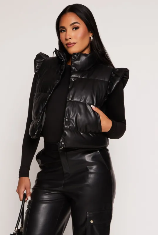Almost Famous Faux Leather Puffer Vest sold by Rainbow