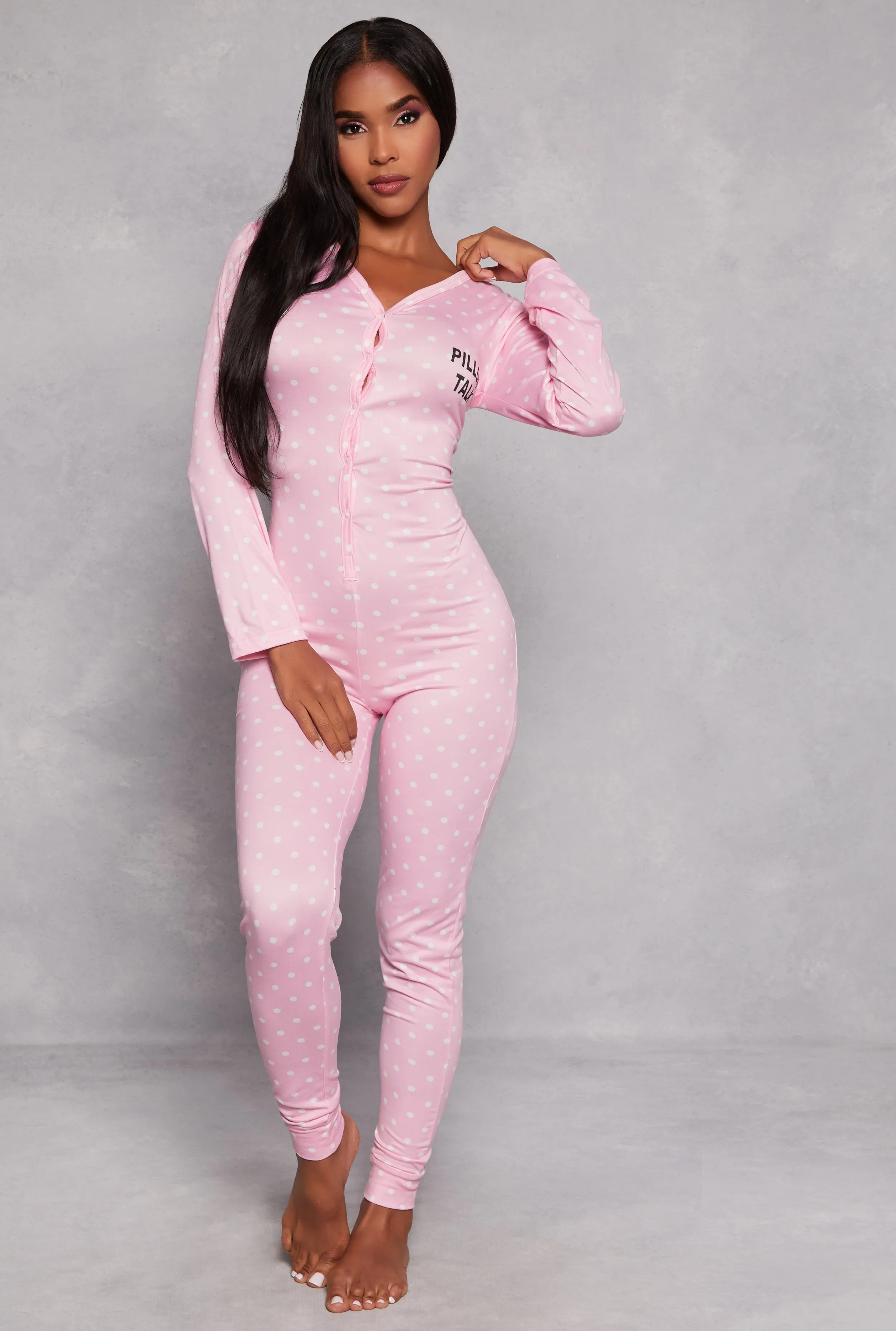 Pillow Talk Polka Dot Print Button Front Pajama Onesie sold by Rainbow product image thumbnail 2