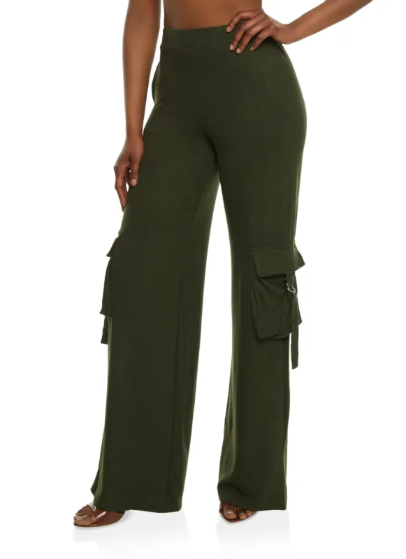 Brushed Knit Wide Leg Cargo Pocket Pants sold by Rainbow