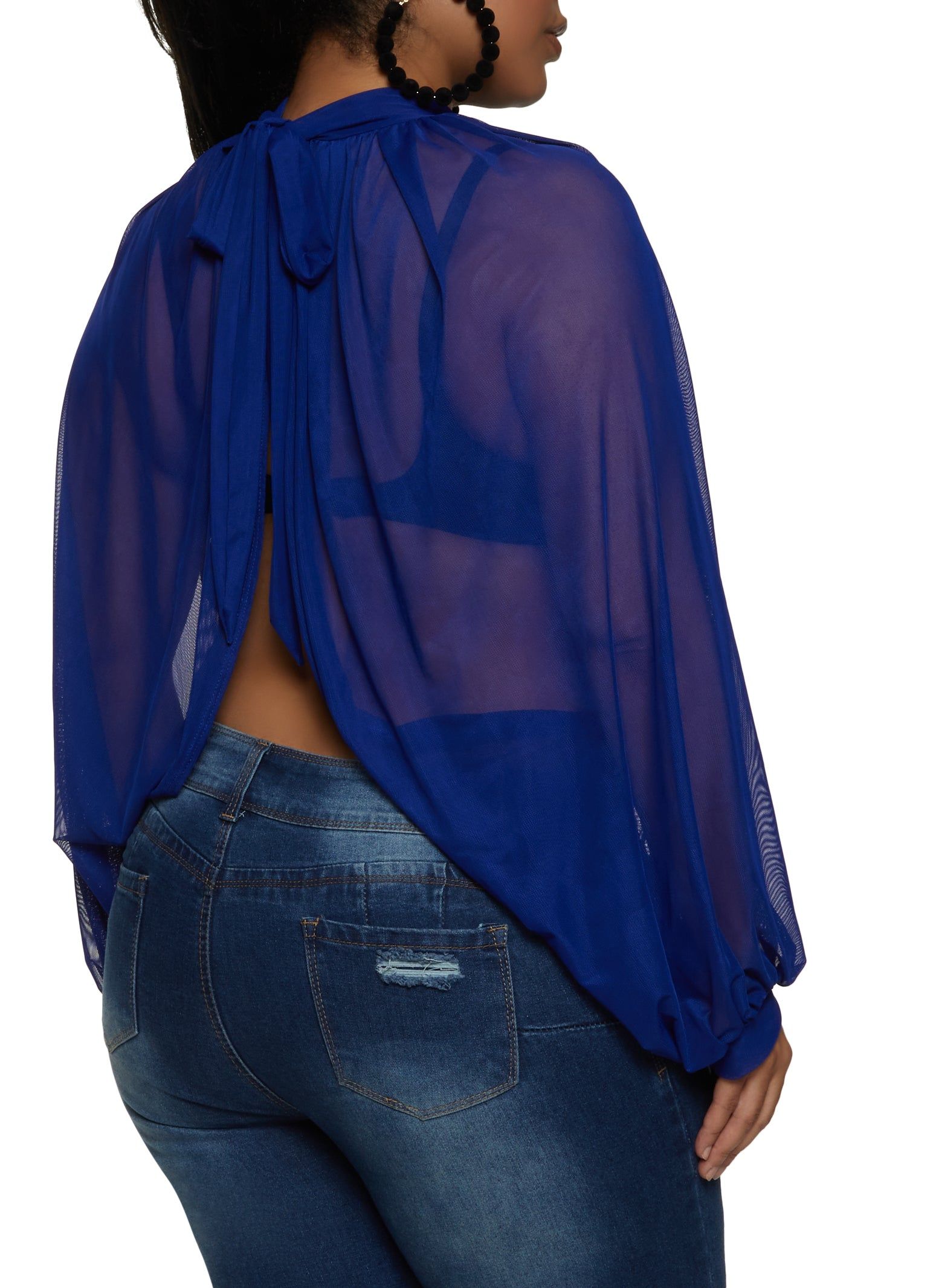 Plus Size Mesh Tie Back Split Hem Top sold by Rainbow product image thumbnail 2