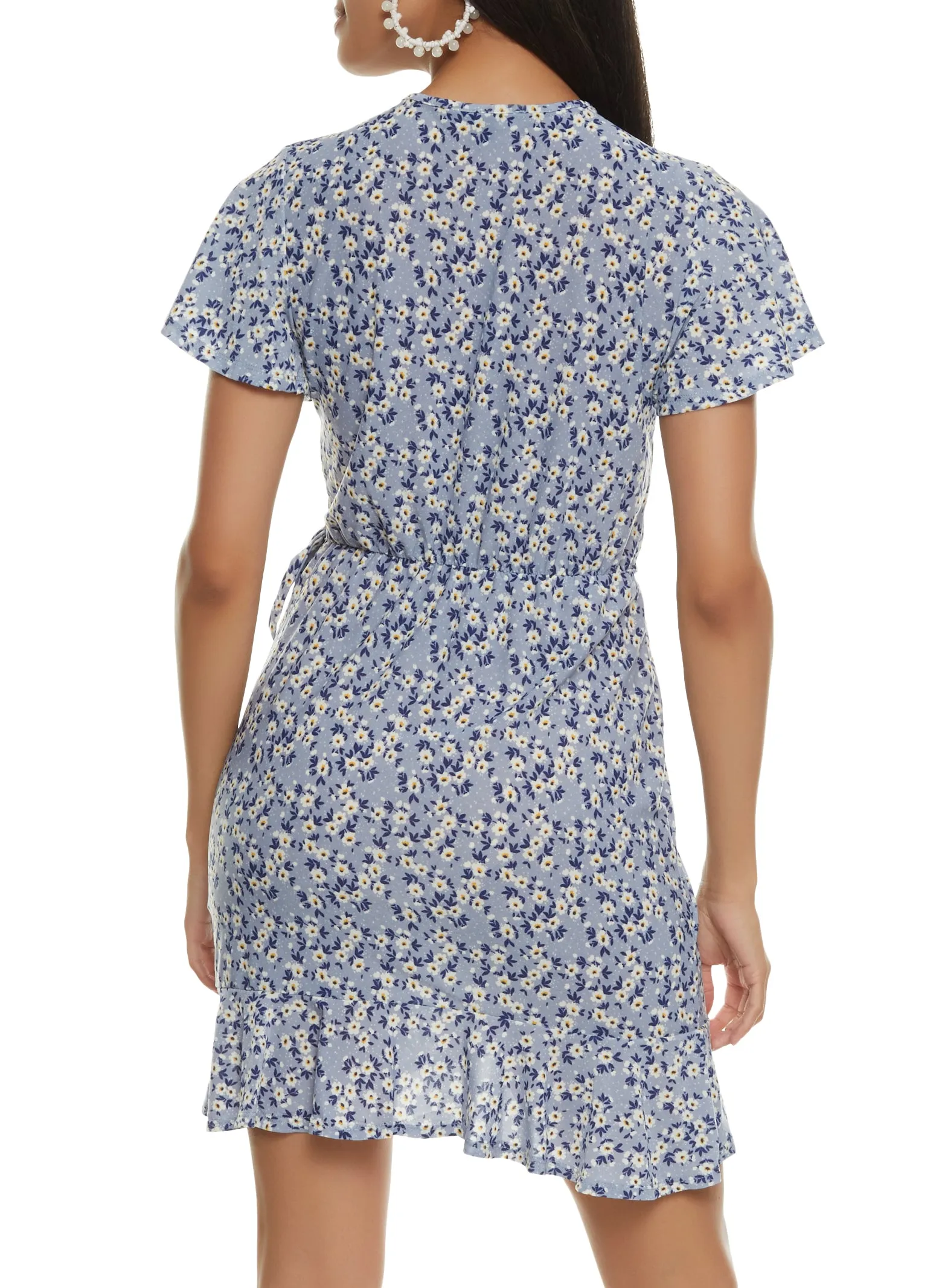 Floral Print Ruffle Trim Wrap Dress sold by Rainbow product image thumbnail 3