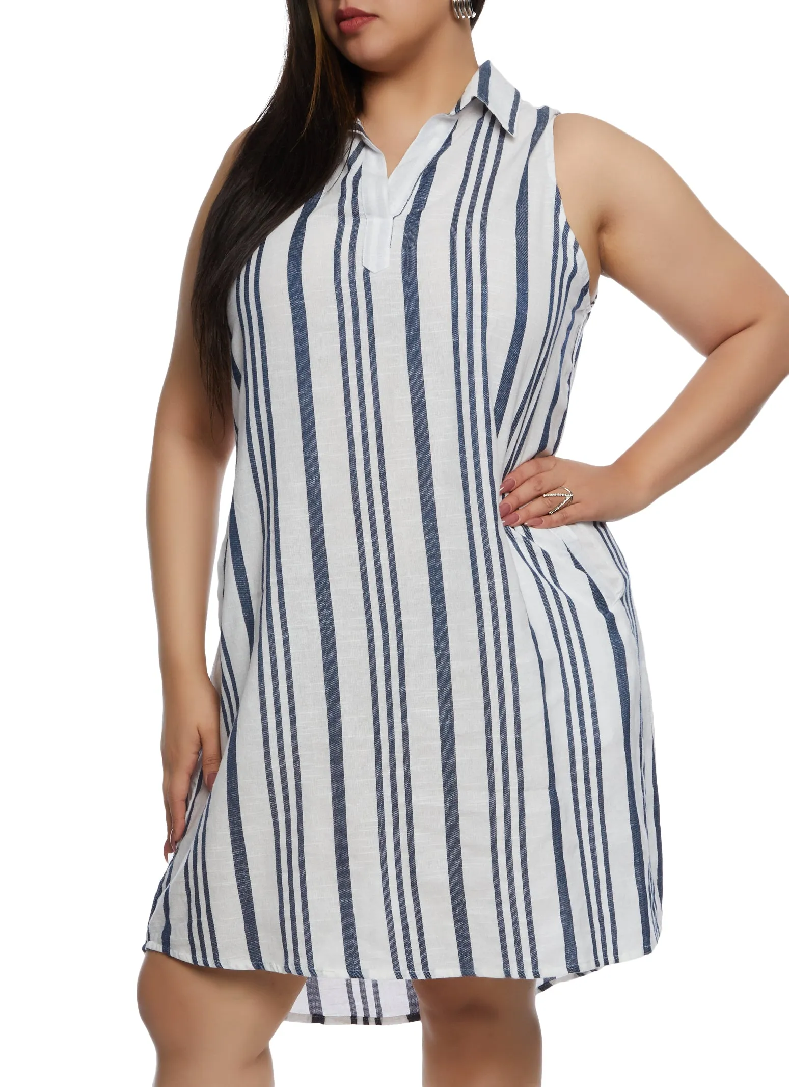 Plus Size Sleeveless Striped Shift Dress sold by Rainbow