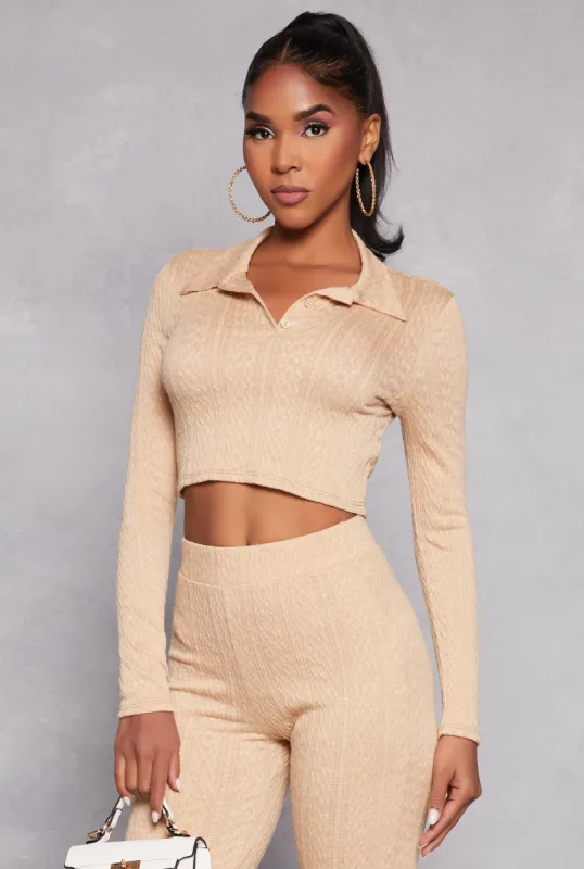 Textured Knit Long Sleeve Crop Top sold by Rainbow