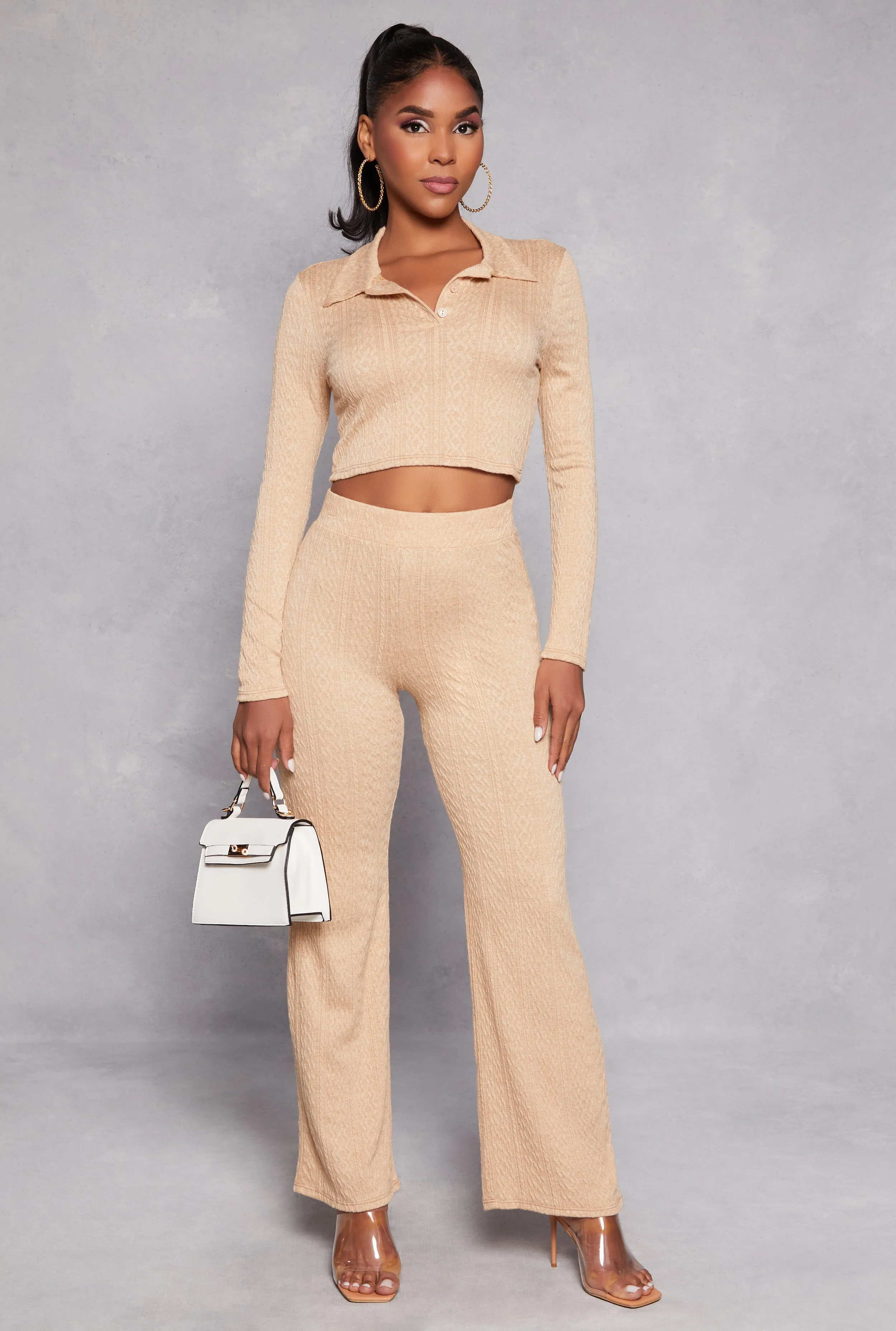 Textured Knit Long Sleeve Crop Top sold by Rainbow product image thumbnail 2