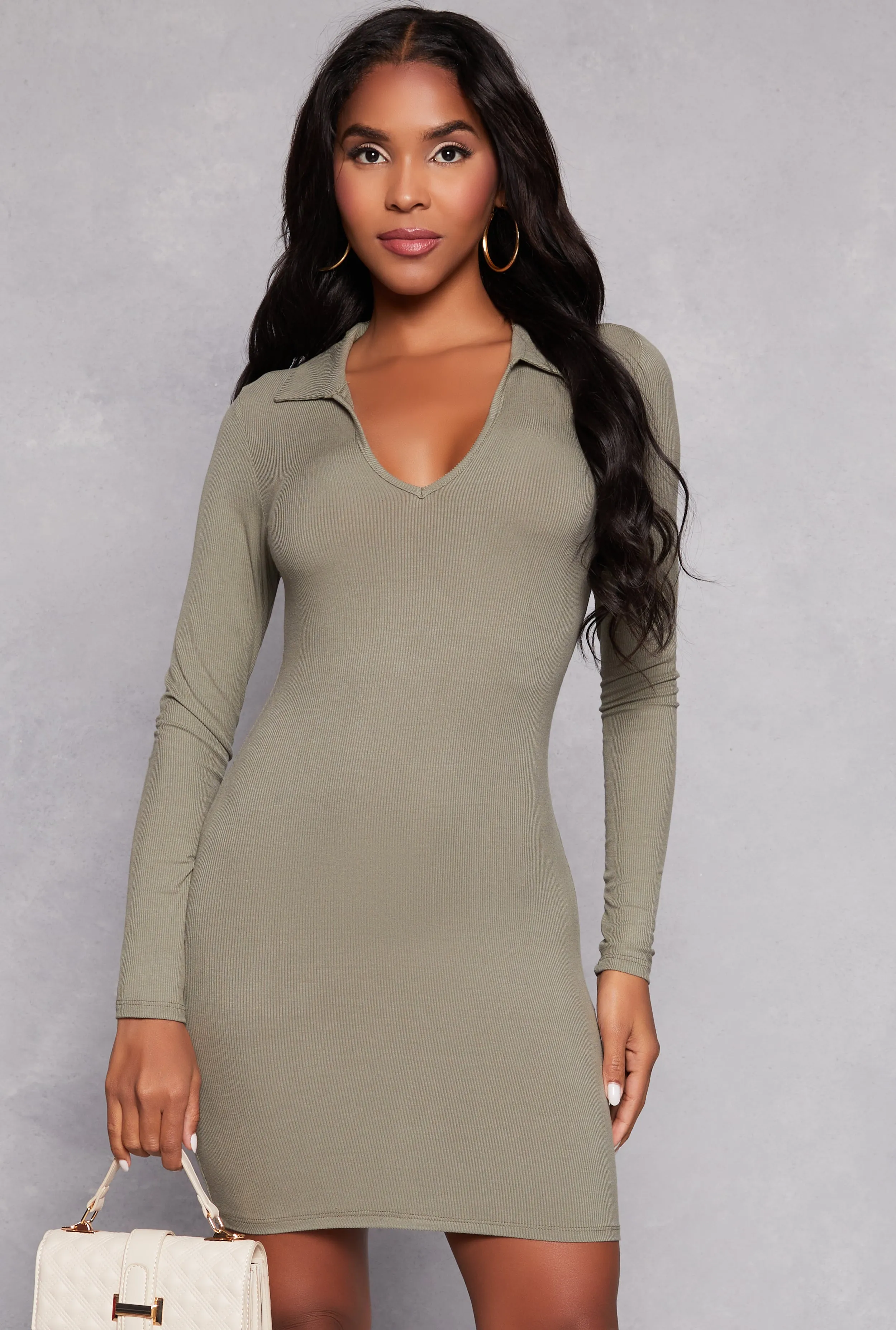Long Sleeve Johnny Collar Bodycon Dress sold by Rainbow
