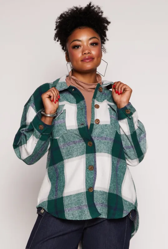 Plus Size Plaid Brushed Knit Flannel Shacket sold by Rainbow