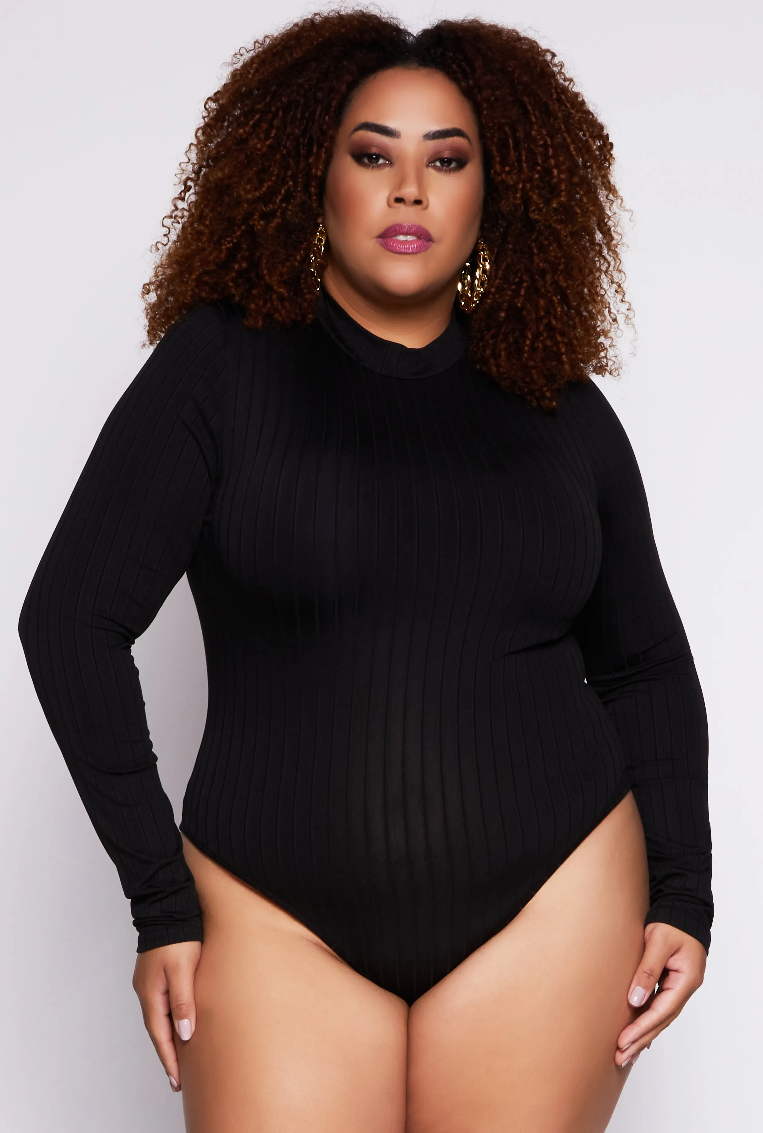 Plus Size Daisy Long Sleeve Mock Neck Bodysuit sold by Rainbow