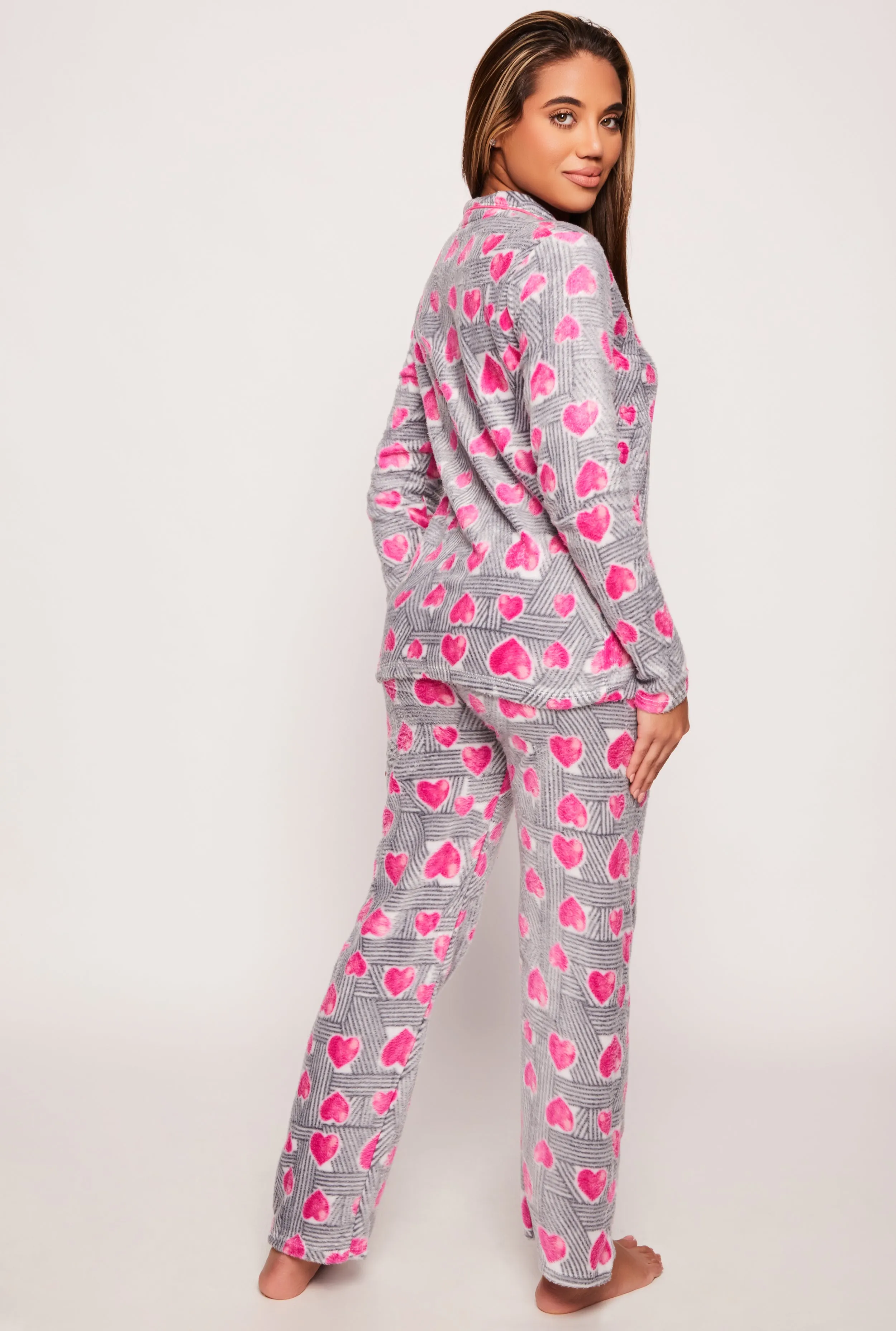 Fleece Heart Print Long Sleeve Pajama Shirt and Pants sold by Rainbow product image thumbnail 2