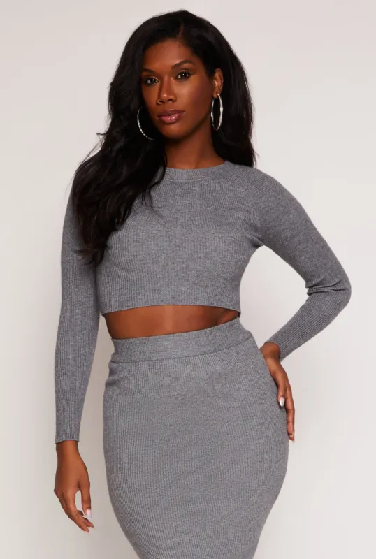 Rib Knit Cropped Crew Neck Sweater sold by Rainbow
